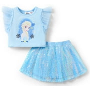 Disney Frozen Toddler Girls Dresses Sets Elsa Graphic Tee Ruffled Top with Mesh Sequin Skirt Size 3-4T